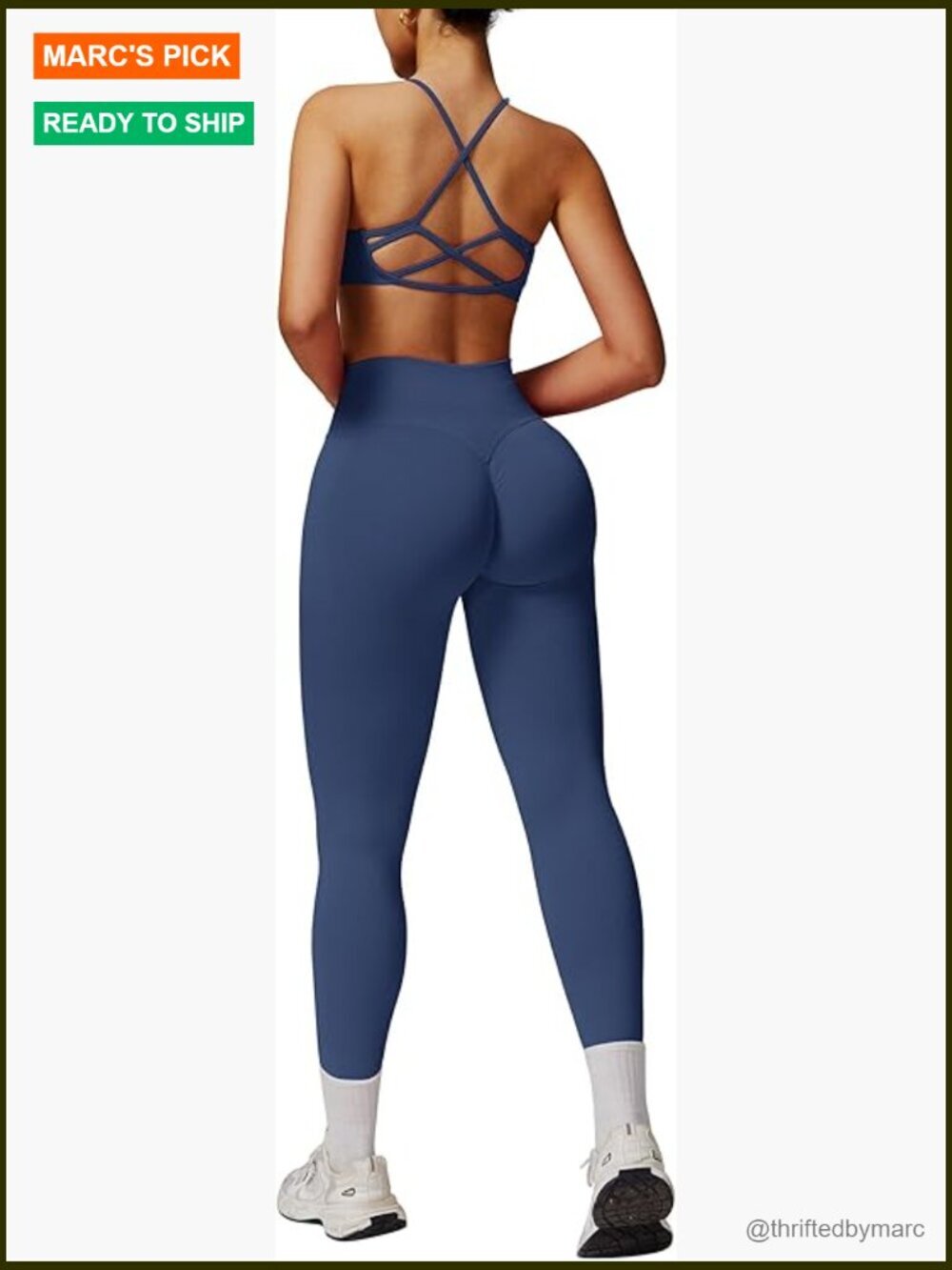 Seamless 2-Piece Workout Set High Waist Scrunch Leggings Strappy Sports Bra
